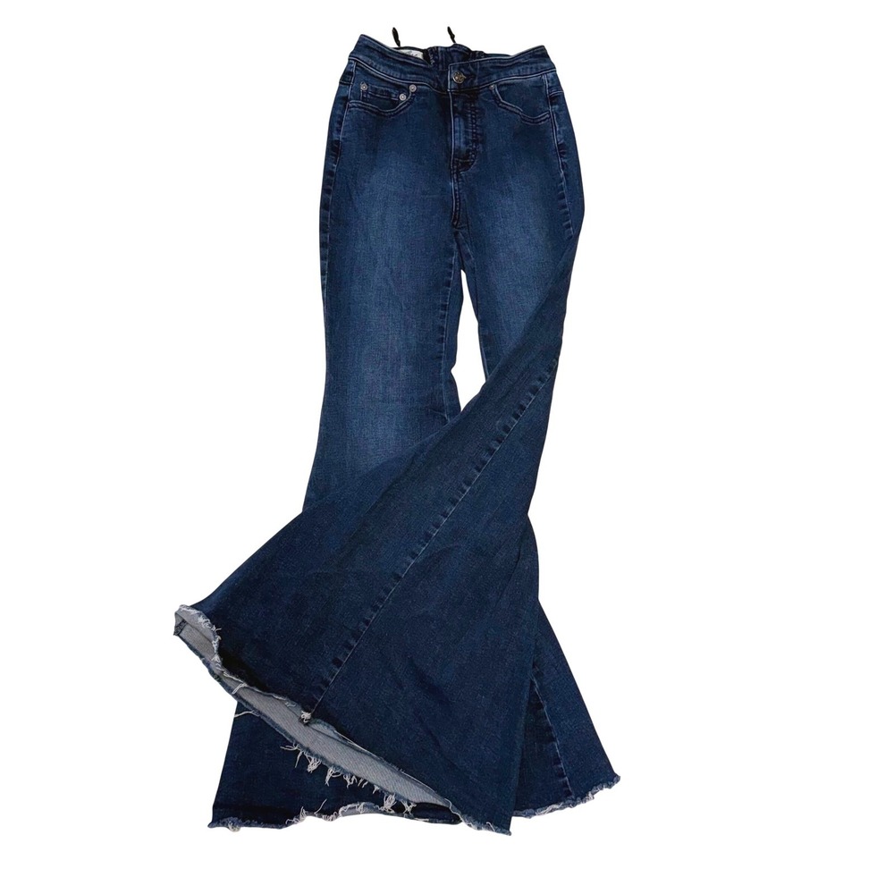 We The Free Free People Flare Jeans Dark Wash Curvy 26 Lace Up Back Boho Hippie